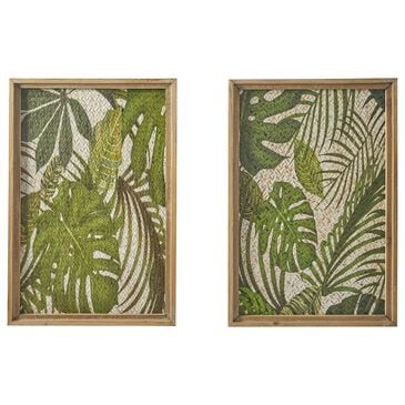 Maple and Jade 17" x 25" Leaf Tropical Home Wall Decor with Frame in Brown, Green and White (Set of 2), , large