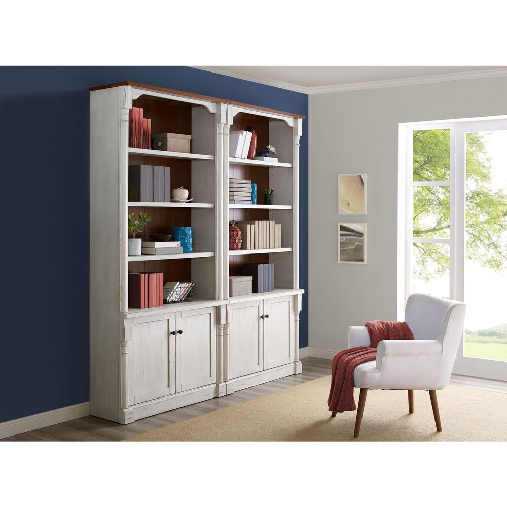 Wycliff Bay Durham 4-Shelf Adjustable Bookcase in Weathered White and Cherry &#40;Set of 3&#41;, , large