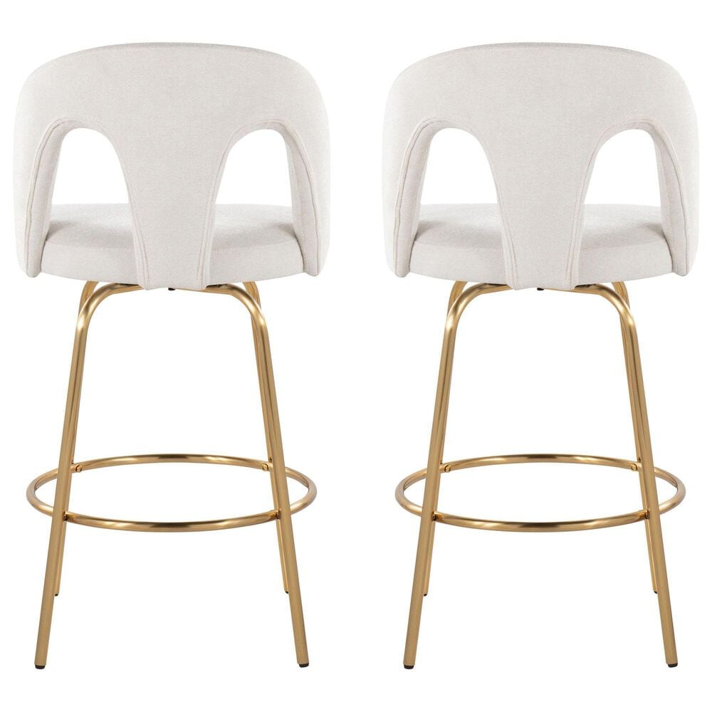 LumiSource Ava Swivel Counter Stool with Snow White Fabric Upholstery in Gold (Set of 2), , large