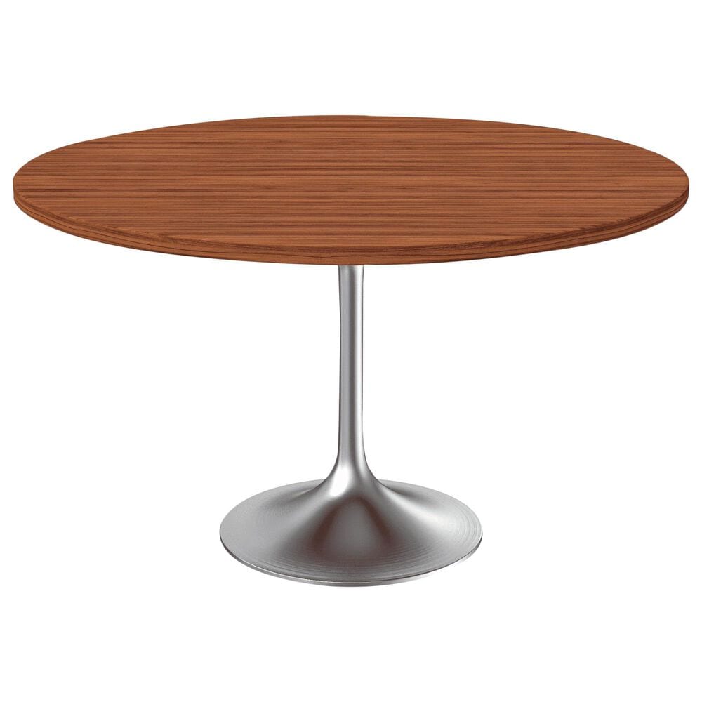 Leisuremod LeisureMod Verve Collection 48 Round Dining Table, Brushed Chrome Base with Cognac Brown MDF Top, , large
