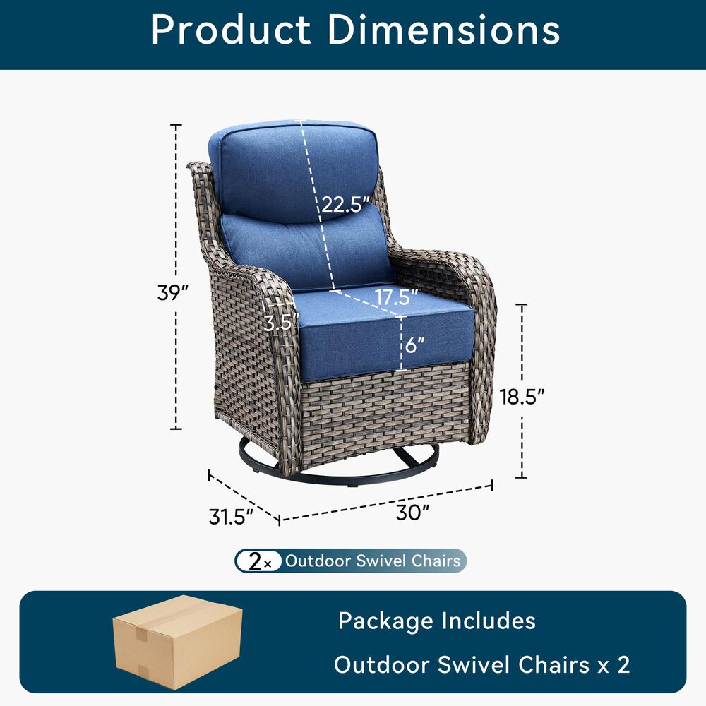 Sunwell Garden Patio Swivel Glider Chair with Gray Wicker in Navy (Set of 2), , large