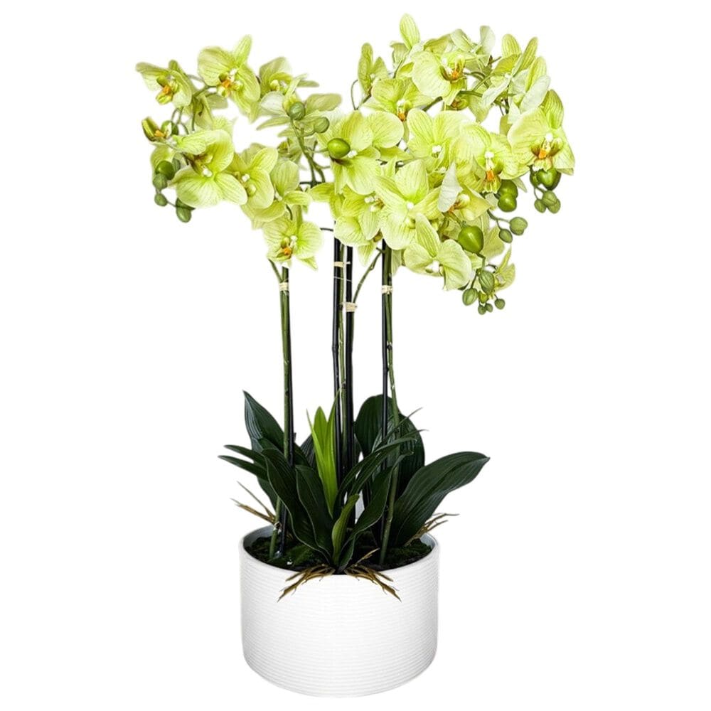 HOMLUX 29" Artificial Orchid Plant with 4 Stems Decorative and Ceramic Pot in Yellow, , large