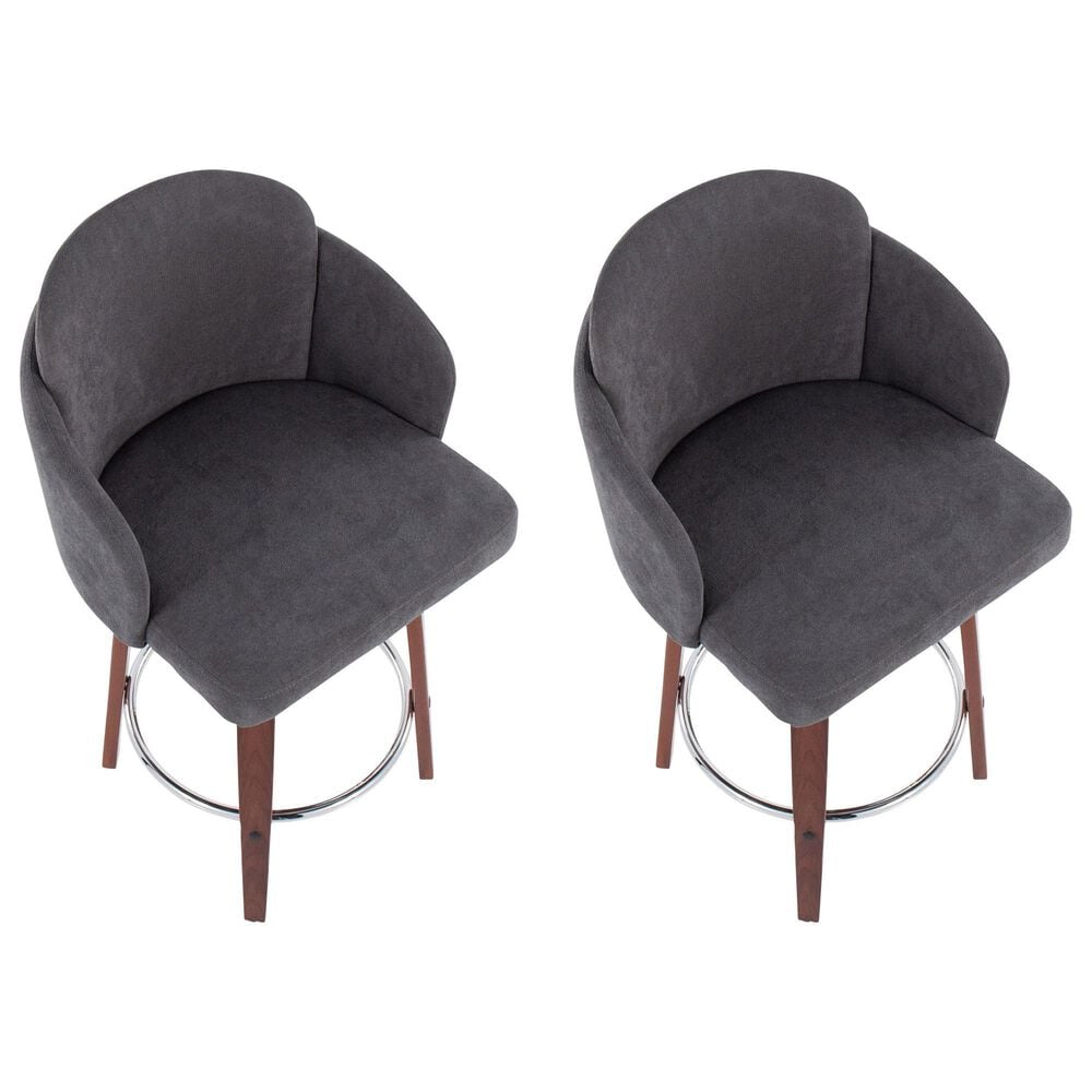 LumiSource Dahlia Swivel Counter Stool with Grey Upholstery in Walnut and Chrome (Set of 2), , large