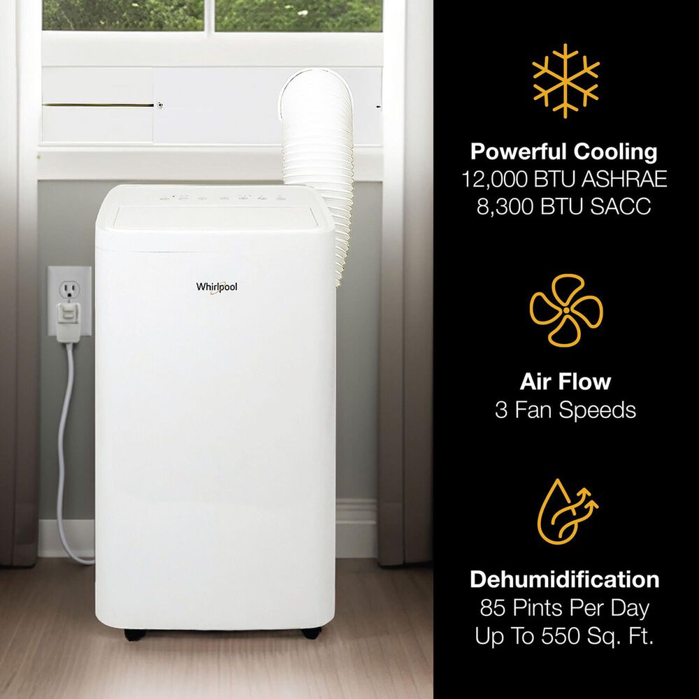 Whirlpool 12000 BTU Portable Air Conditioner with Dehumidifier in White, , large