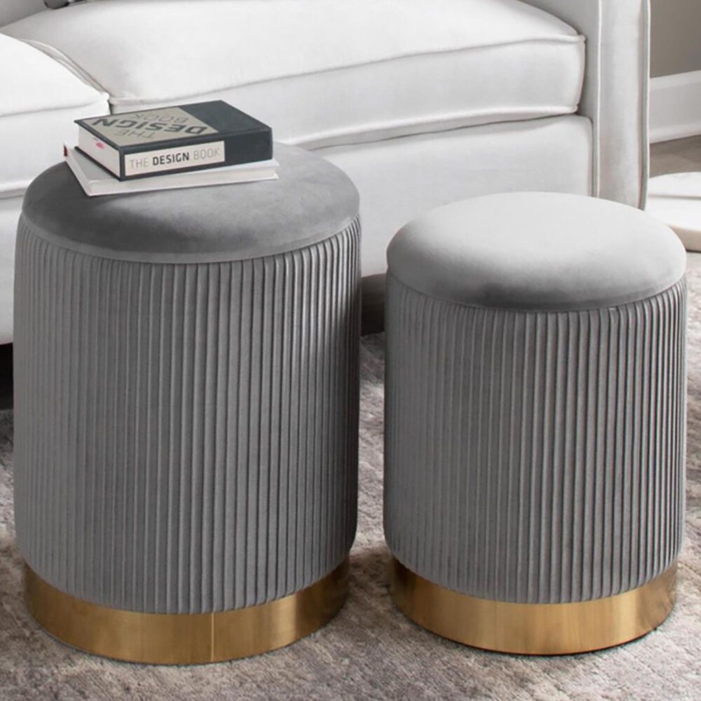 Lumisource Marla 2-Piece Nesting Pleated Ottoman Set in Grey, , large