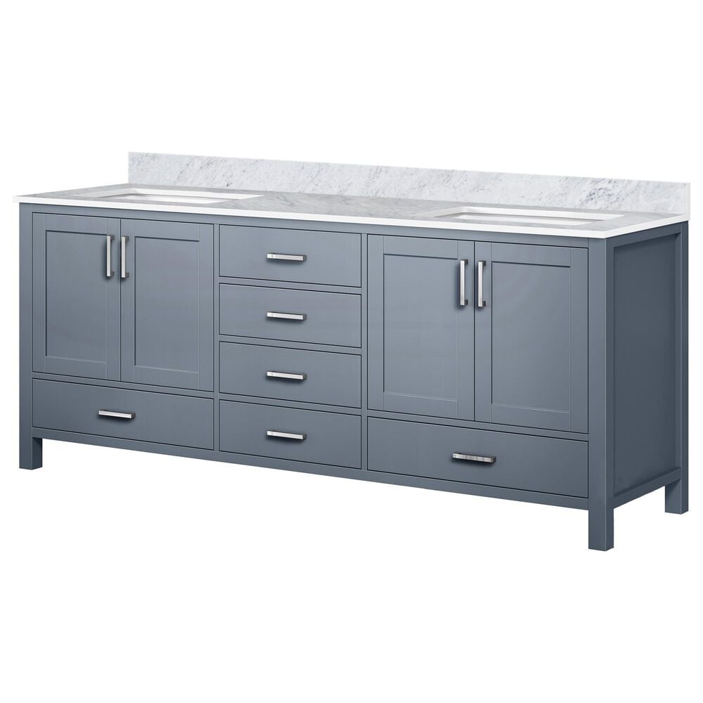 Lexora Home Jacques 80" Double Bathroom Vanity in Dark Grey with 2 cm White Carrara Marble Top and Rectangular Sinks, , large