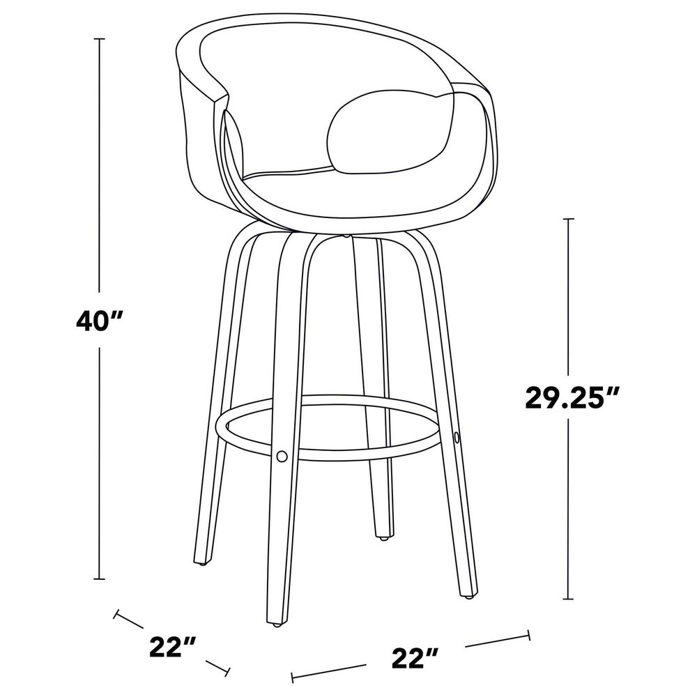 LumiSource Curvini 30" Swivel Barstool with Grey Upholstery in Walnut and Chrome (Set of 2), , large