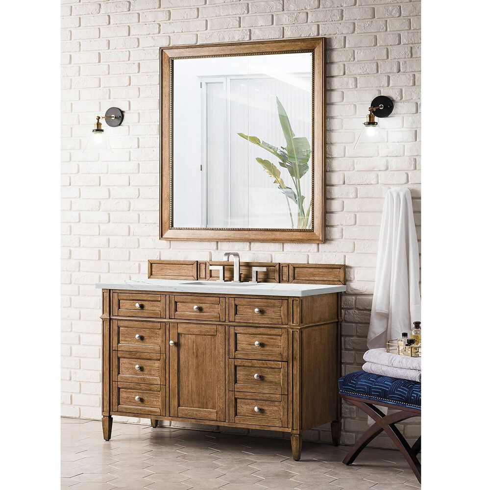 James Martin Vanities Brittany 48&quot; Single Bathroom Vanity in Saddle Brown with 3 cm Ethereal Noctis Quartz Top and Rectangular Sink, , large