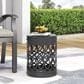 Hearth and Haven Large Cylindrical-Shaped Iron Patio End Table in Black, , large