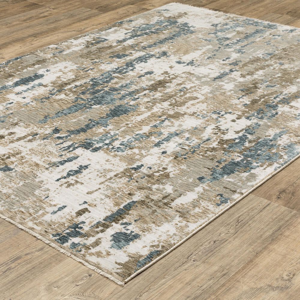 Oriental Weavers Echo Abstract Beige and Blue 6&#39;7&quot; x 9&#39;6&quot; Area Rug, , large