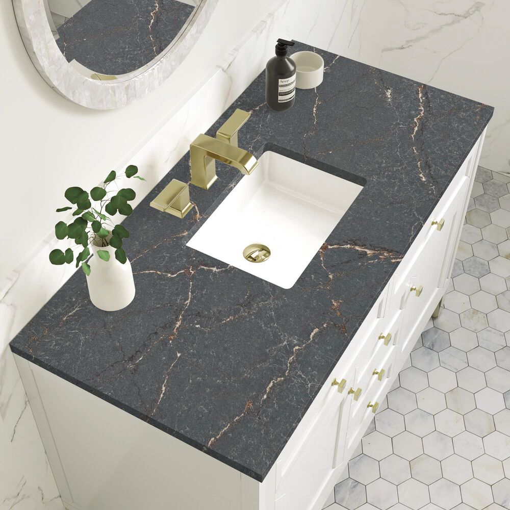 James Martin Vanities Chicago 48&quot; Single Bathroom Vanity in Glossy White with 3 cm Parisien Bleu Quartz Top and Rectangular Sink, , large