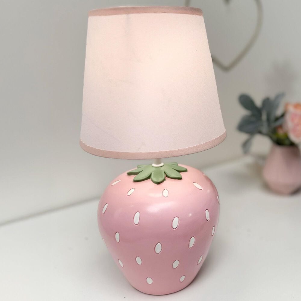 Lambs &amp; Ivy Flower Power Strawberry Table Lamp in Pink, White and Green, , large