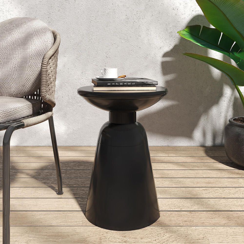 Hearth and Haven Large Patio End Table with Circular Design in Black, , large