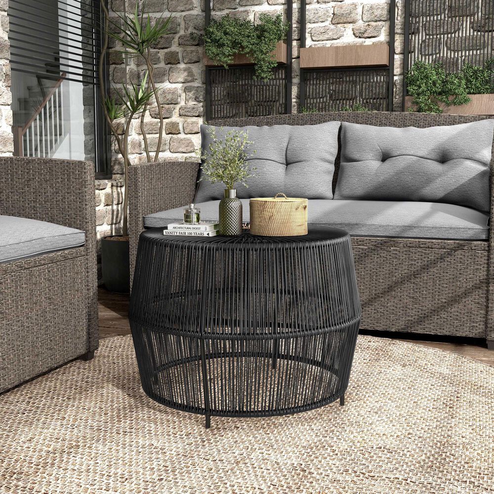 Furniture of America Meja Round Patio Coffee Table in Black, , large