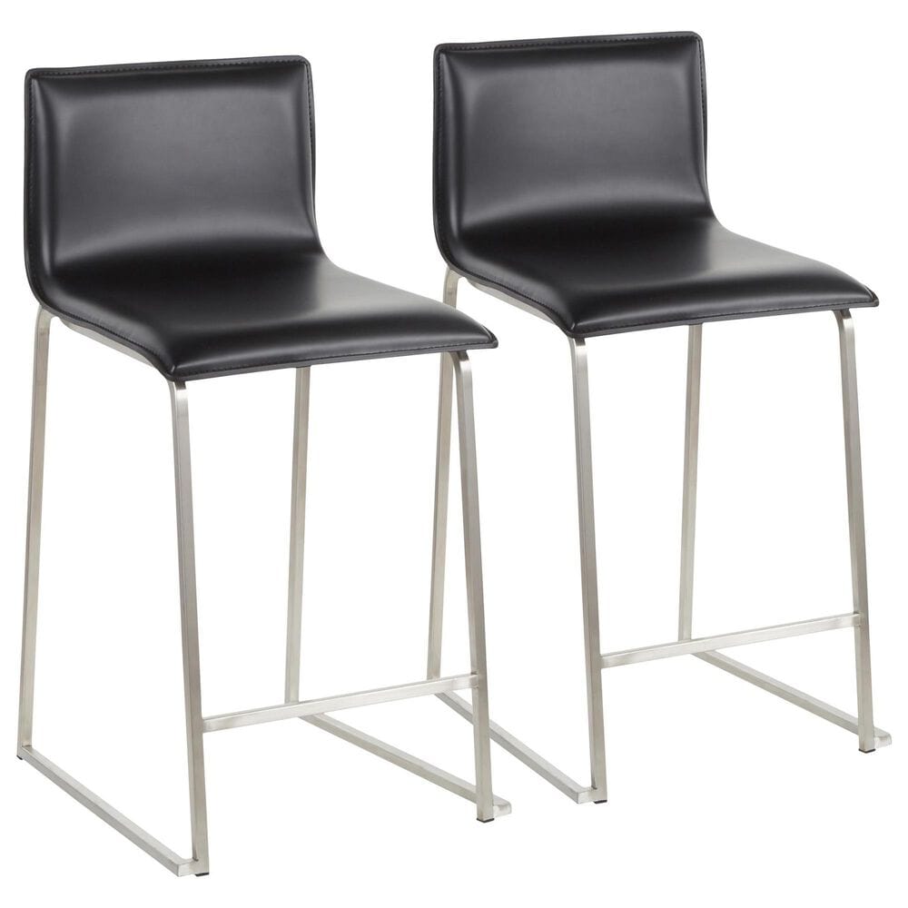 Lumisource Mara Counter Stool with Black Cushion in Stainless Steel (Set of 2), , large