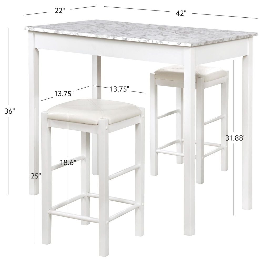 Linon Home Decor Lancer Tavern 3-Piece Counter Set with Faux Marble Top in Crisp White, , large