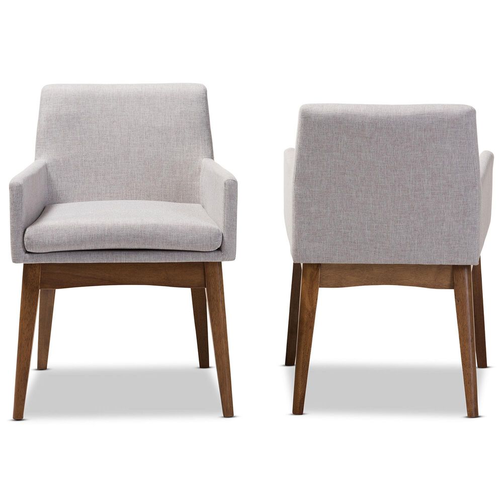 Baxton Studio Nexus Arm Chair with Greyish Beige Cushion in Walnut Brown (Set of 2), , large