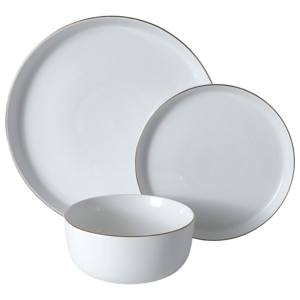 Gibson Overseas, Inc White Deco 12-Piece Dinnerware Set in White and Gold Band, , large