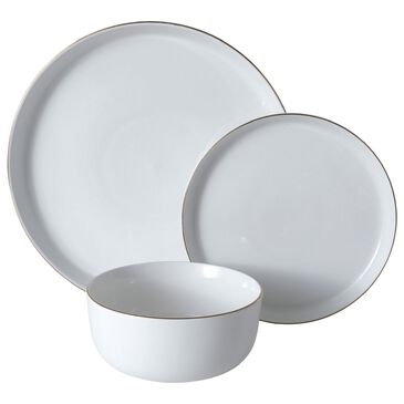 Gibson Overseas, Inc White Deco 12-Piece Dinnerware Set in White and Gold Band, , large