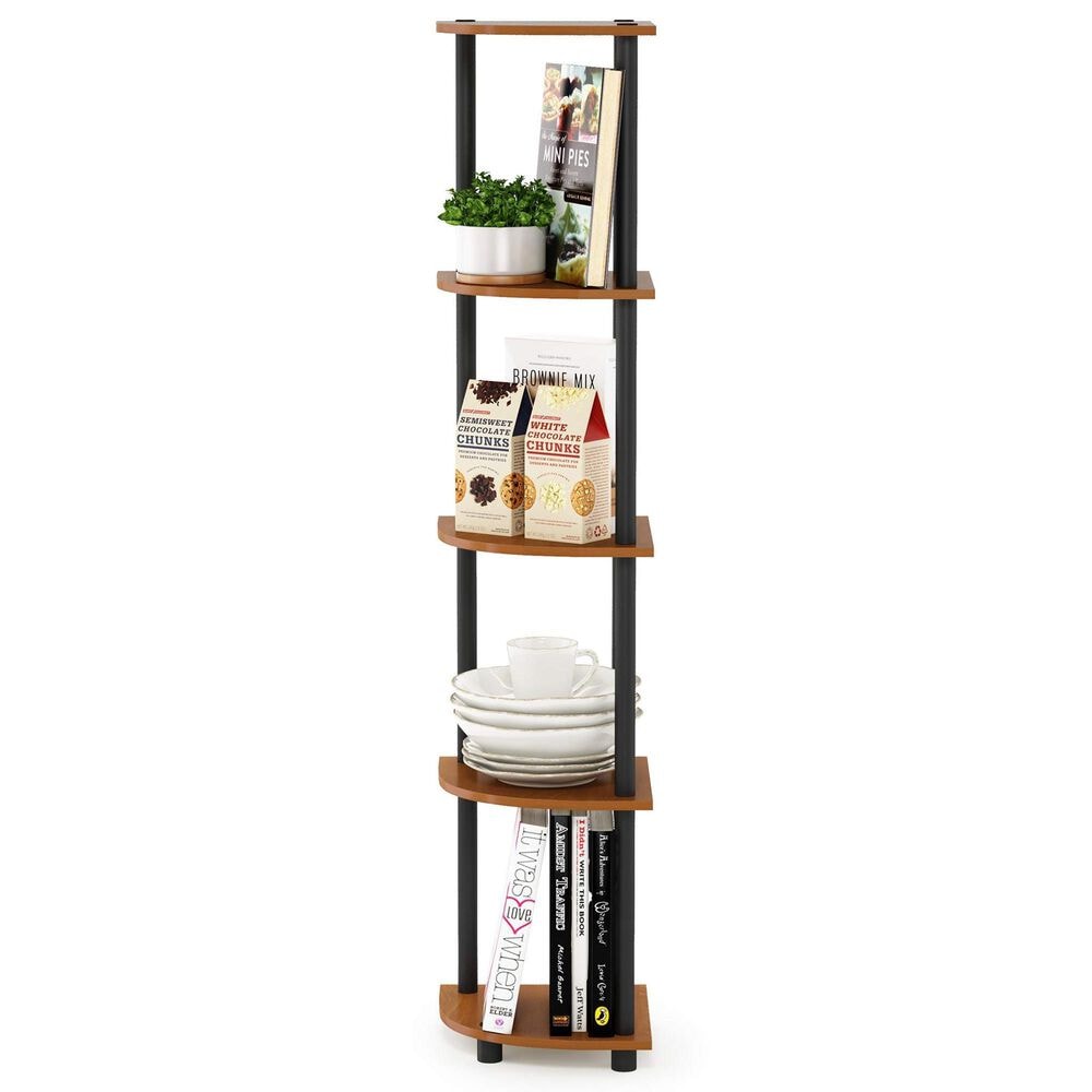 HOMLUX 5-Tier Modern Tall Corner Open Bookshelf in Light Cherry and Black, , large