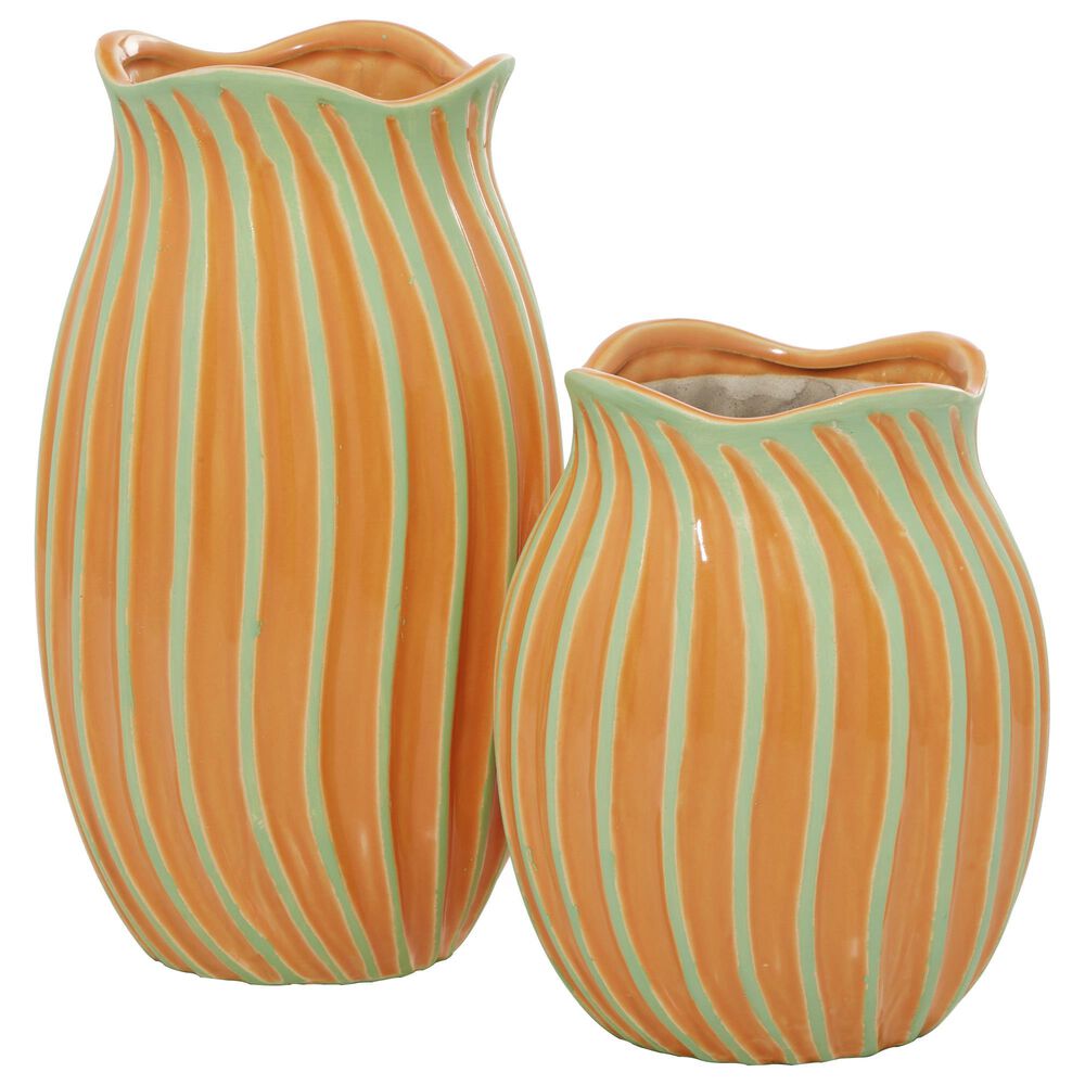 Maple and Jade Modern Ceramic Vases in Orange (Set of 2), , large