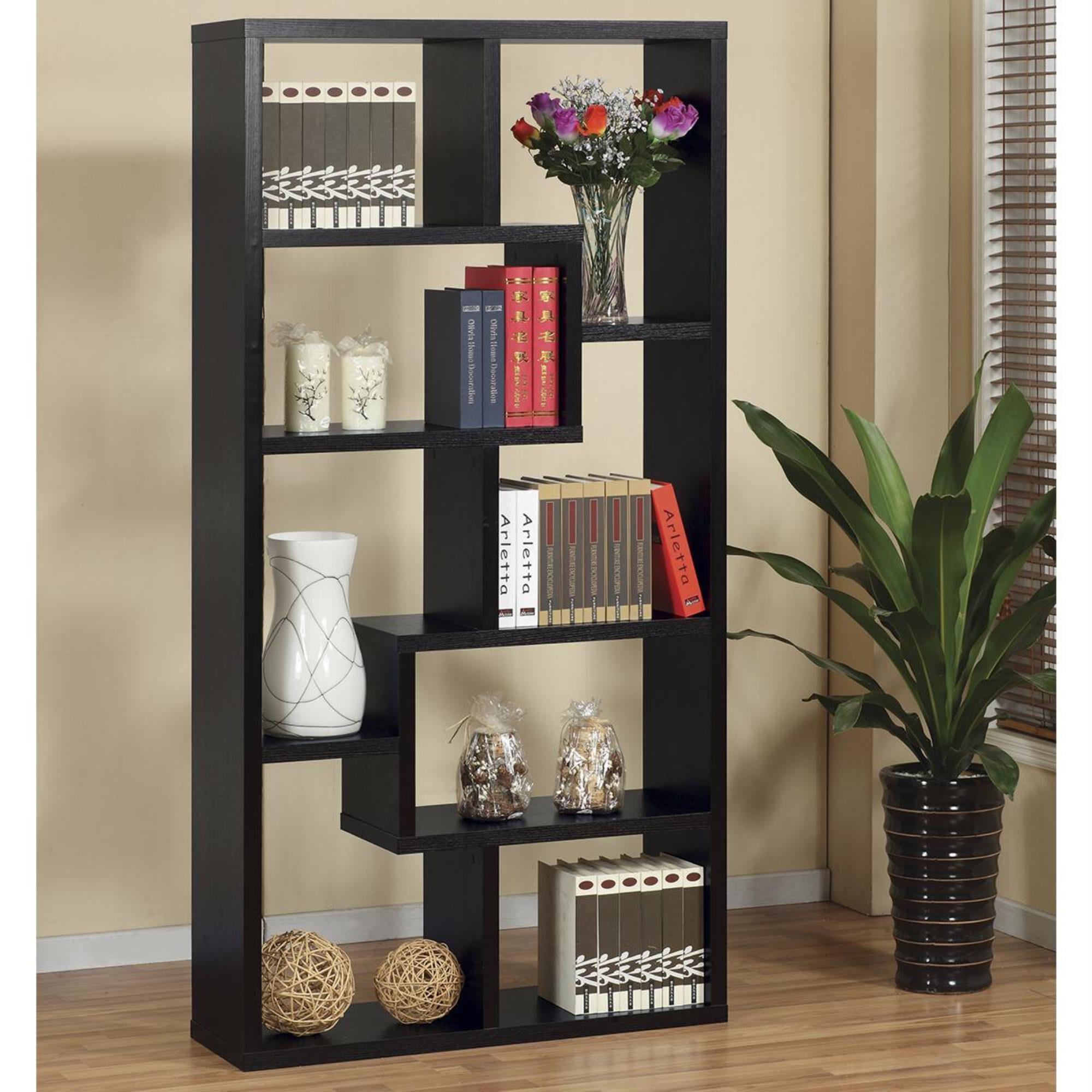 Living Essentials 8 Shelves Display Cabinet in Black | Nebraska