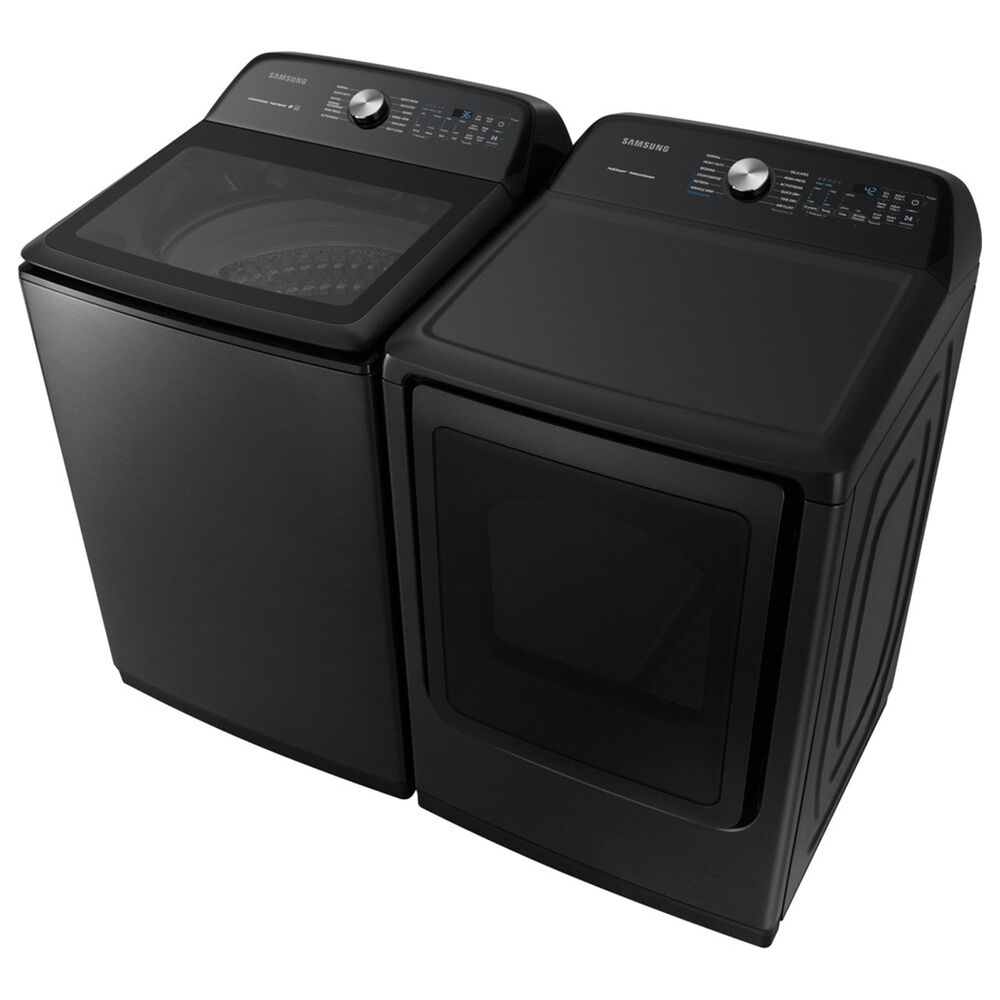 samsung 5 0 cu ft top load washer and 7 4 cu ft electric dryer in black stainless steel nfm