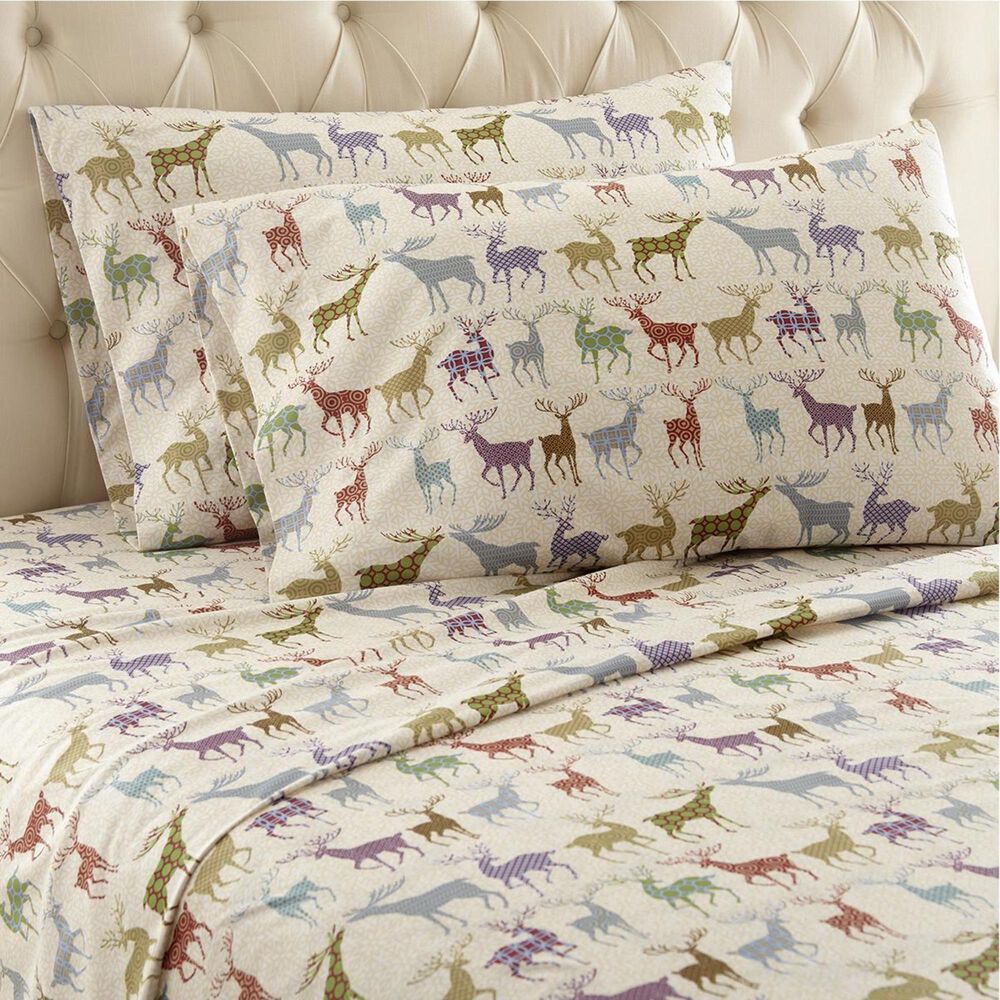 Shavel Home Products Micro Flannel King Colorful Deer Sheet Set, , large
