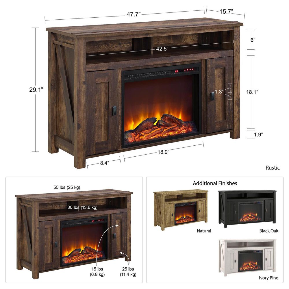 DHP Winthrop 47.75&quot; TV Stand with Fireplace in Natural, , large