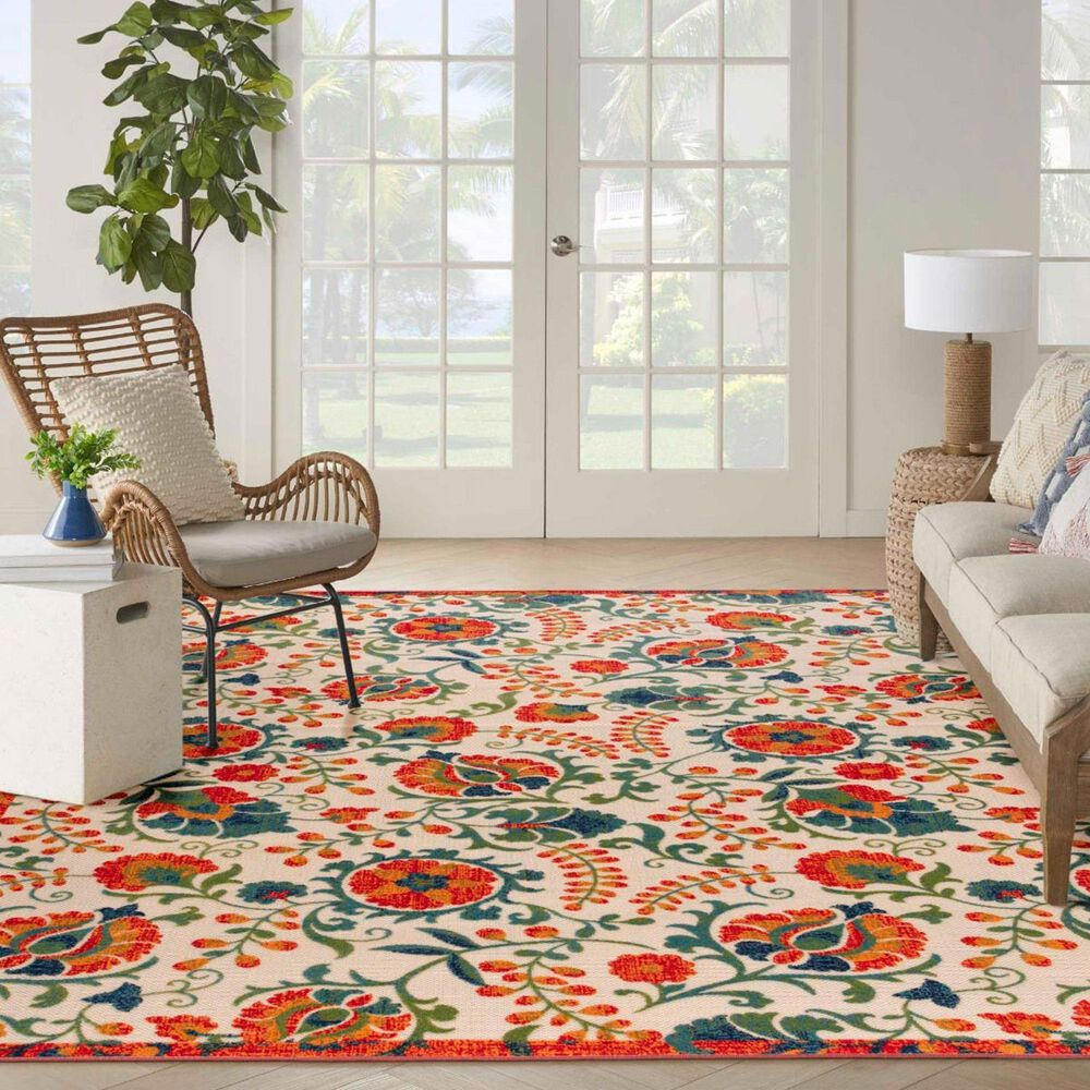 Nourison Aloha 5&#39;3&quot; x 7&#39;5&quot; Red and Multicolor Indoor/Outdoor Area Rug, , large