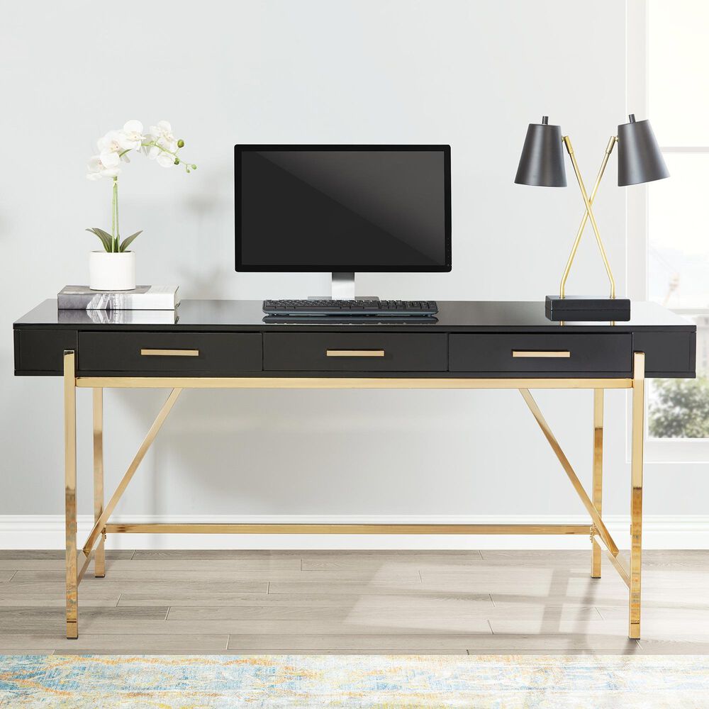 Valor Living Broadway Writing Desk in Black and Gold, , large