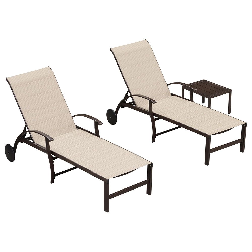 HOMLUX 3-Piece Patio Chaise Lounge Set with Wheels in Light Khaki, , large