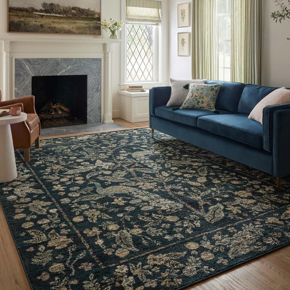 Rifle Paper Co. x Loloi Laurel Peacock Garden 5&#39;3&quot; x 7&#39;8&quot; Navy Area Rug, , large
