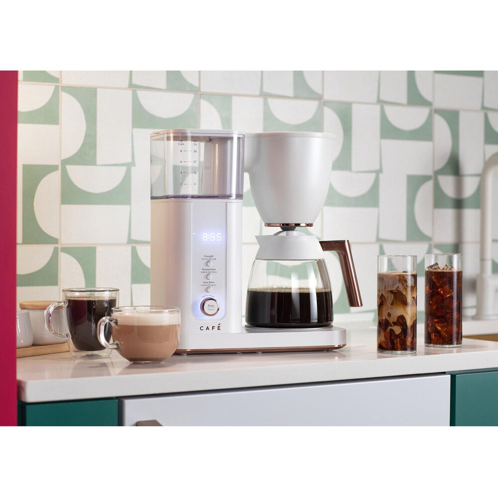 Cafe Specialty Drip Coffee Maker with Glass Carafe in Matte White