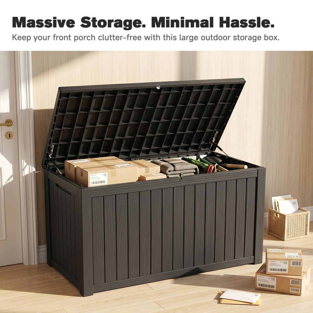 Hearth and Haven 180-Gallon Outdoor Plastic Deck Box in Black, , large