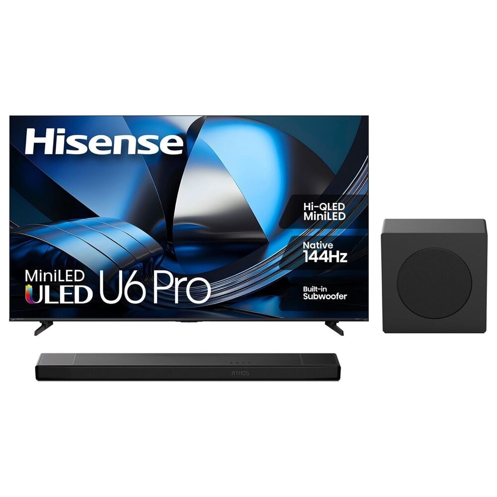 Hisense 55" Class U6 Pro Series ULED Mini-LED 4K - Smart Vidaa TV with 3.1.2 Channel Soundbar System in Black, , large