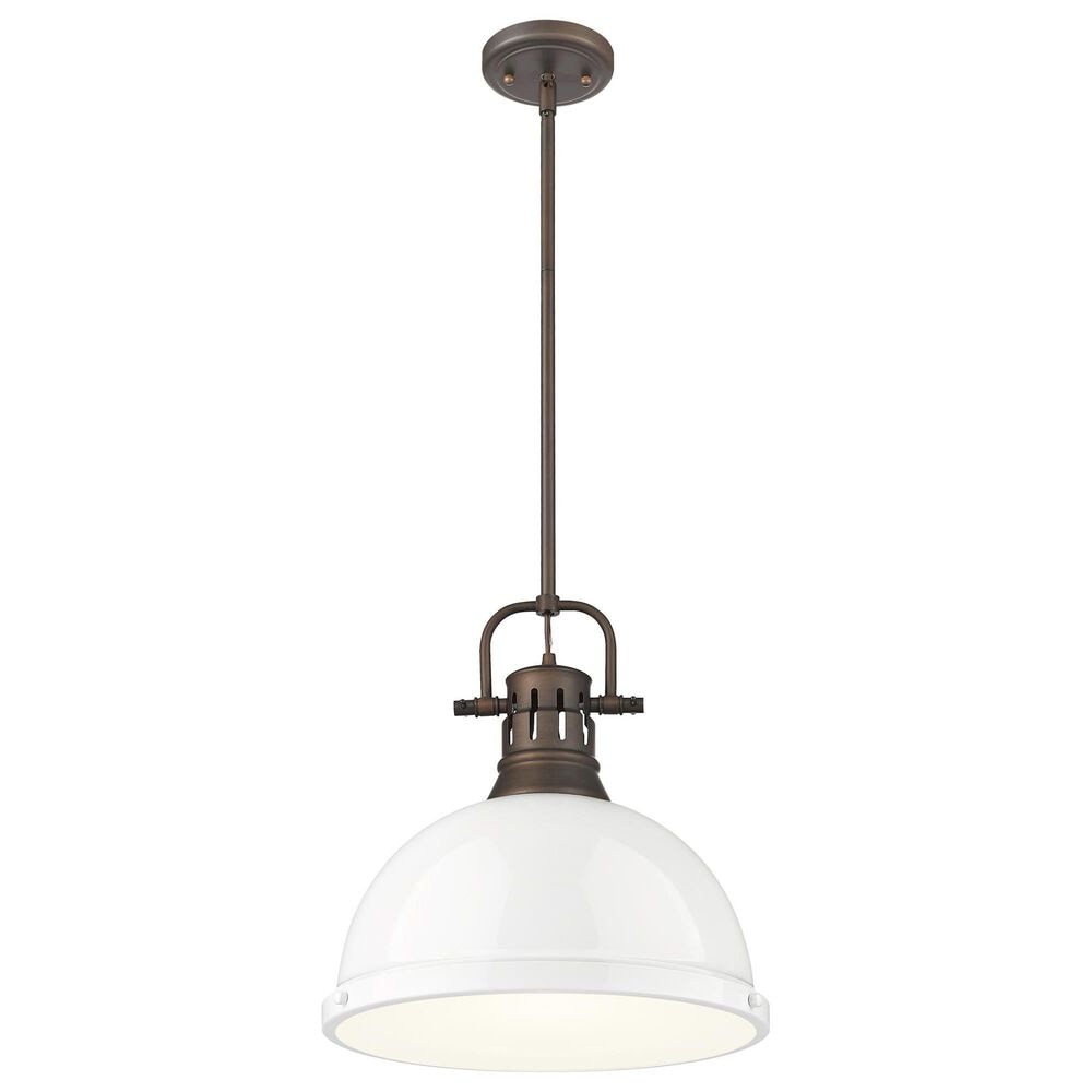 Golden Lighting Duncan 1-Light Pendant with Rod and White Shade in Rubbed Bronze, , large
