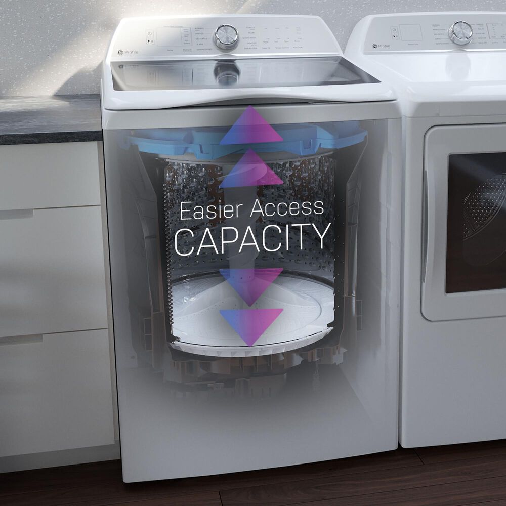 GE Profile 5 Cu. Ft. Top Load Impeller Washer and 7.4 Cu. Ft. Electric Dryer Laundry Pair in White, , large