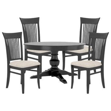 Declan Dining 5-Piece Round Dining Set with Fabric Seat in Peppercorn Washed, , large