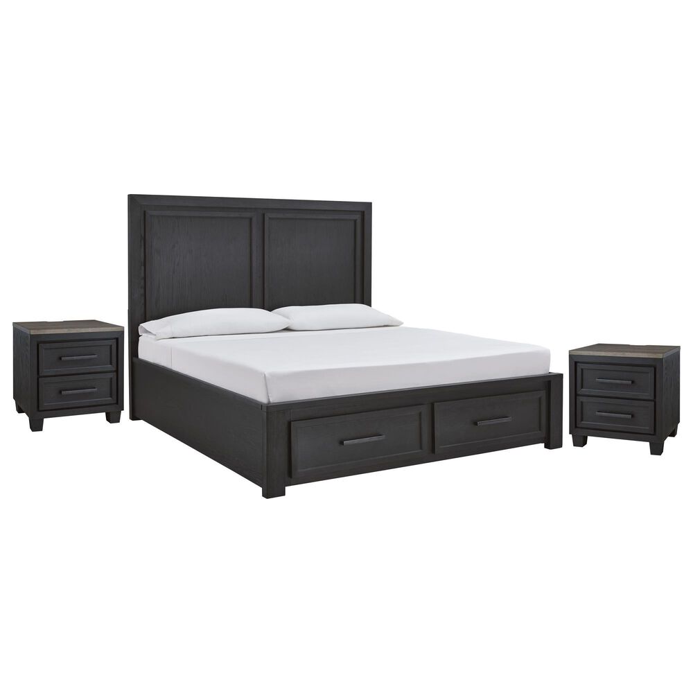 Millenium Foyland King Storage Bed and Two Nightstands in Black and Brown, , large