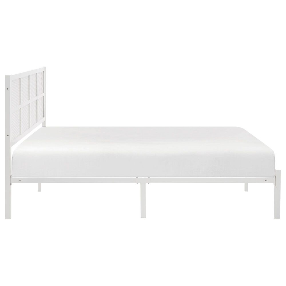 Hearth and Haven Eastern King Platform Bed with Faux Cane Panel Headboard in White, , large