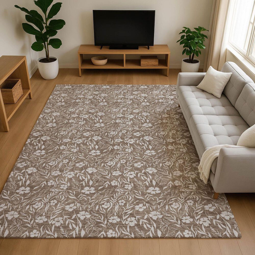 Dalyn Rug Company Soft Essentials Floral Mocha 5' x 7'6" Indoor/Outdoor Area Rug, , large