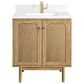 James Martin Vanities Laurent 30" Single Bathroom Vanity in Light Natural Oak with Single Hole 3 cm White Zeus Quartz Top and Rectangular Sink, , large