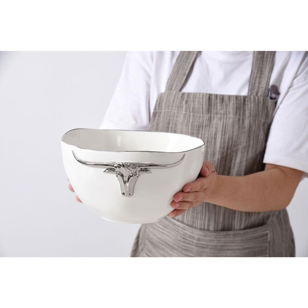 Pampa Bay Longhorns Large Bowl in White and Silver, , large