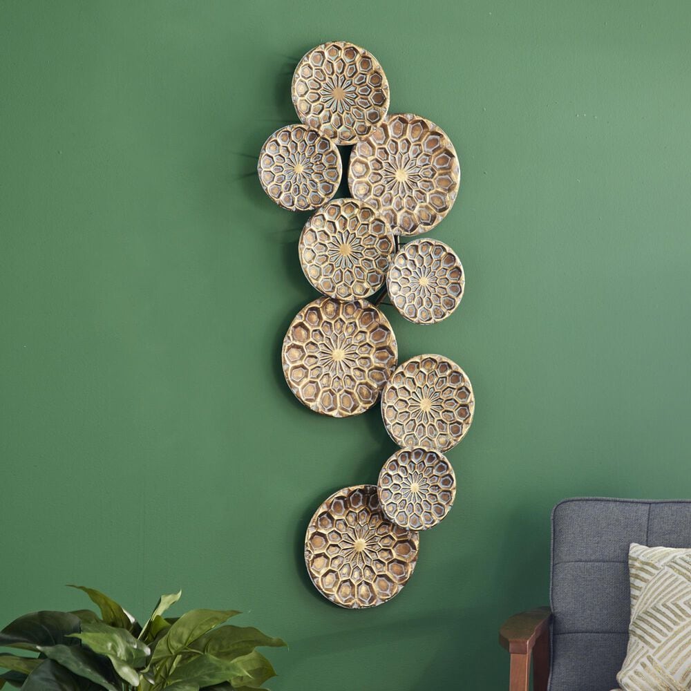 Maple and Jade 19&quot; x 50&quot; Wall Sculptures in Satin Gold, , large