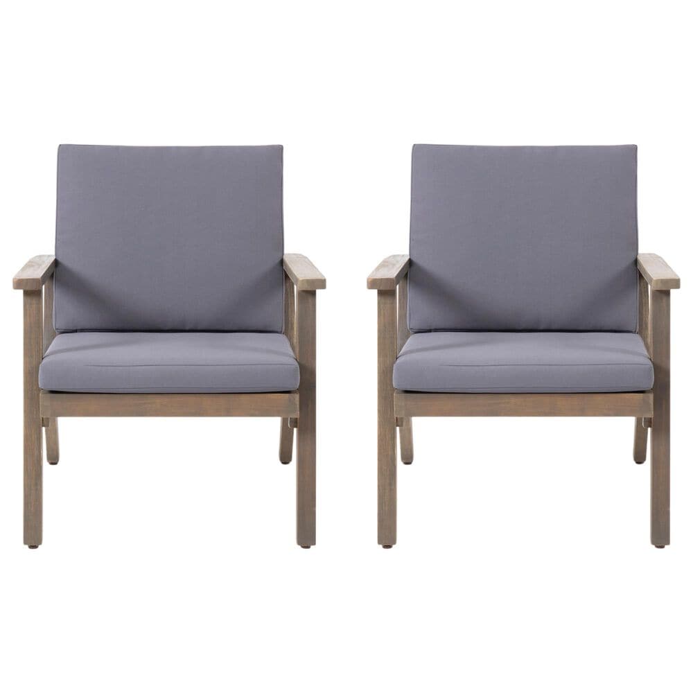 Hearth and Haven Outdoor Acacia Wood Chairs with Open Slatted Backrest and Water-Resistant Cushions in Dark Gray (Set of 2), , large