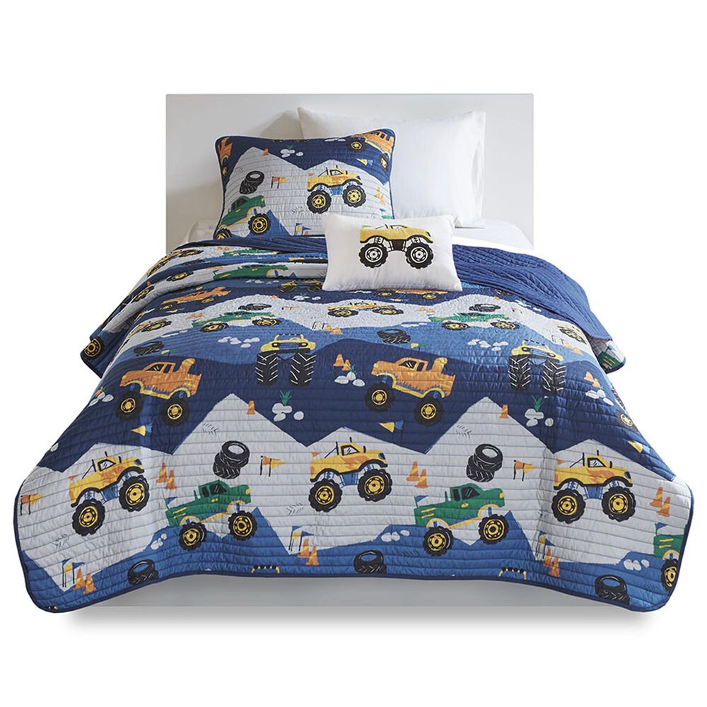 Hampton Park Nash 4-Piece Full/Queen Reversible Quilt Set in Green, Orange, Blue and Grey, , large