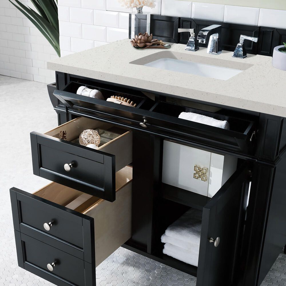 James Martin Vanities Brittany 36" Single Bathroom Vanity in Black Onyx with 3 cm Lime Delight Quartz Top and Rectangular Sink, , large