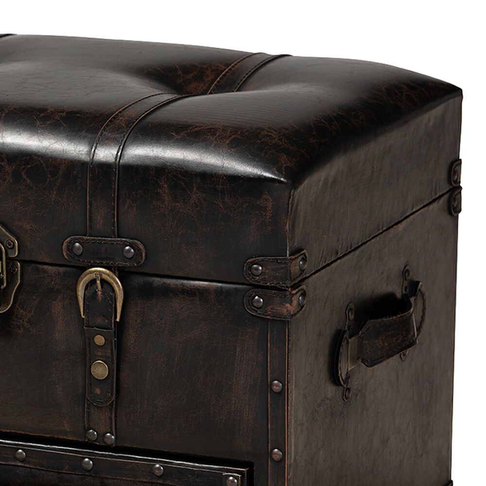 Baxton Studio Callum 2-Drawer Storage Trunk Ottoman Set in Distressed Dark Brown, , large