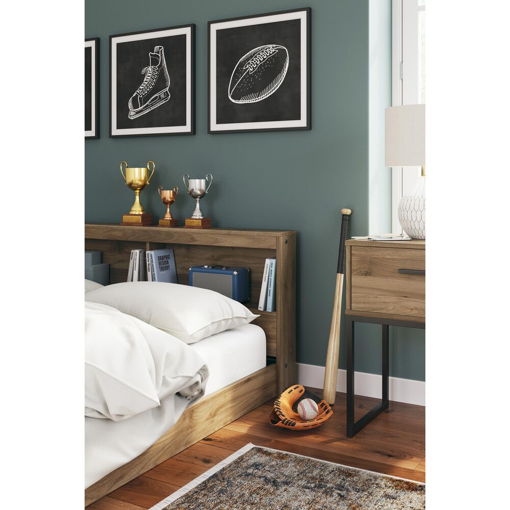 Ashley Deanlow 1-Drawer Nightstand in Honey Brown and Dark Pewter, , large